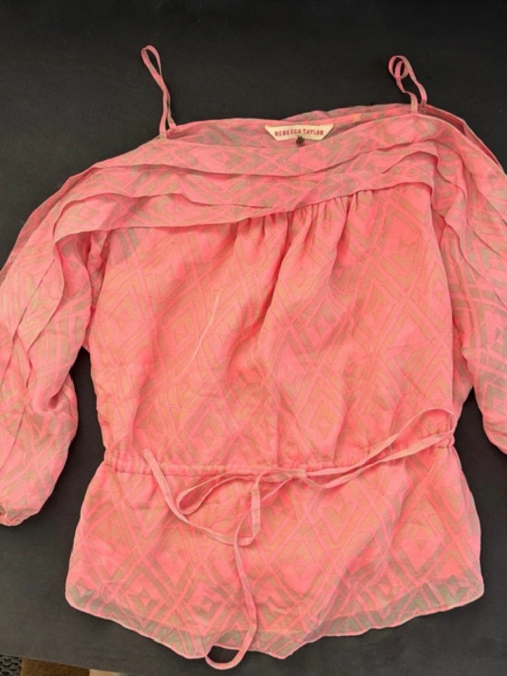 Rebecca Taylor Coral Pink Off-the-Shoulder Tie-Waist Tunic